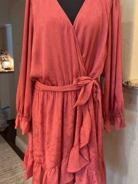 Coral Wrap Dress with Tie Waist